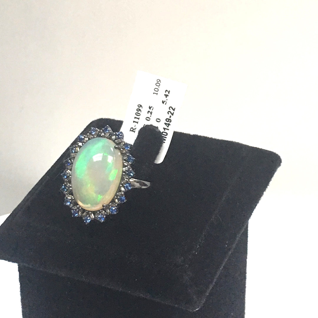 Opal and Blue Sapphire Ring With Diamond