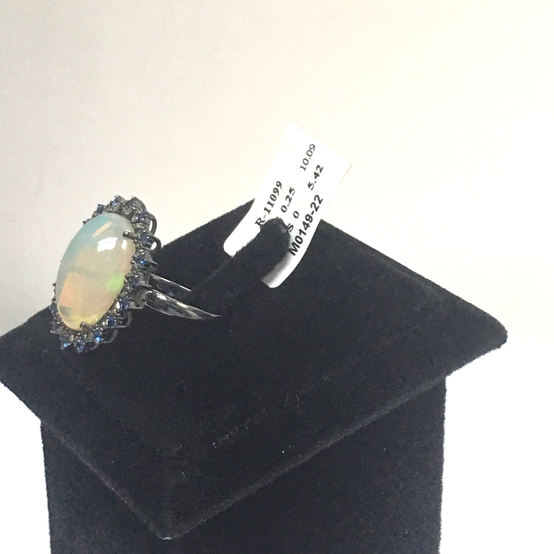 Opal and Blue Sapphire Ring With Diamond