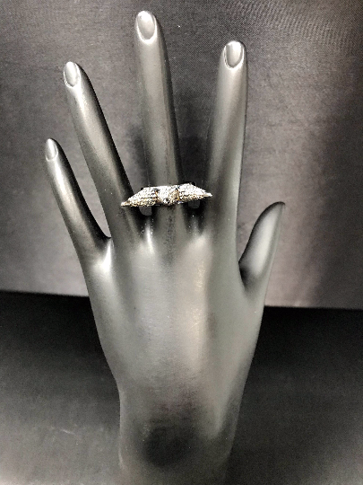 Diamond Three Cone Diamond Ring, Pave Diamond Ring, Pave Three Cone Ring, Approx 5 x 27mm. Sterling Silver