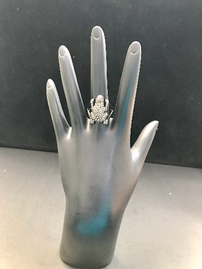 Diamond Frog with Ruby Red Eyes Diamond Ring, Pave Diamond Ring, Pave Double Frog with Ruby Red Eyes Ring, Approx 21 x 13mm