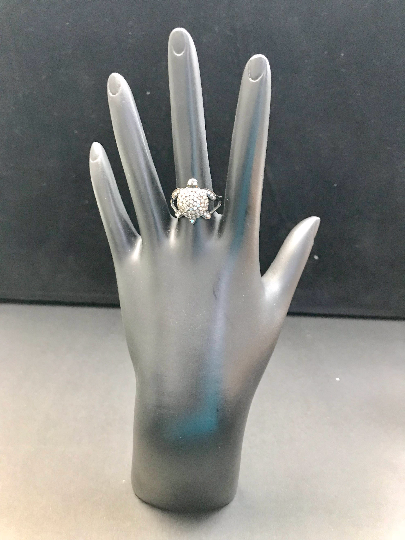 Diamond Turtle Diamond Ring, Pave Diamond Ring, Pave Turtle Ring, Approx 14 x 17mm. Sterling Silver