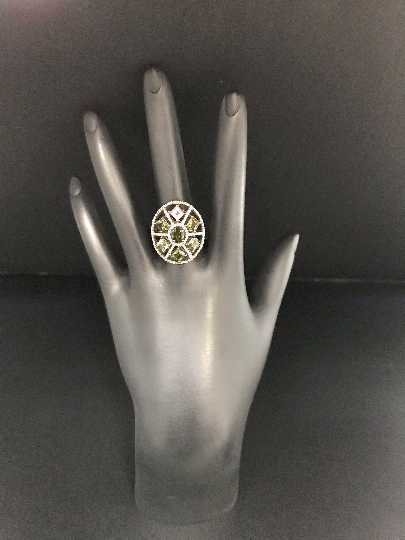 Diamond Oval Shape Tourmaline Diamond Ring, Pave Diamond Ring, Pave Oval Shape Tourmaline Ring, Approx 22 x 19mm