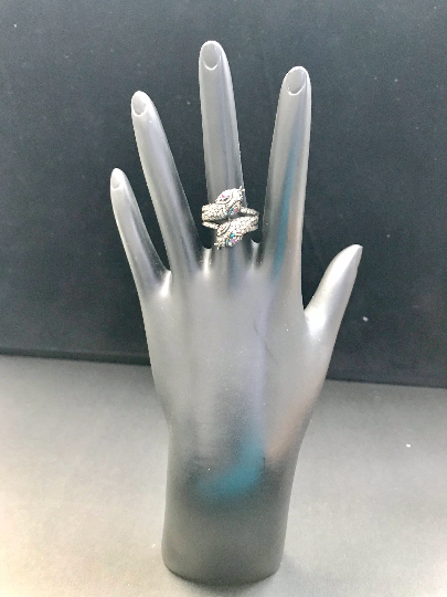 Snake Diamond and Ruby Black Rhodium Silver Finish Rings