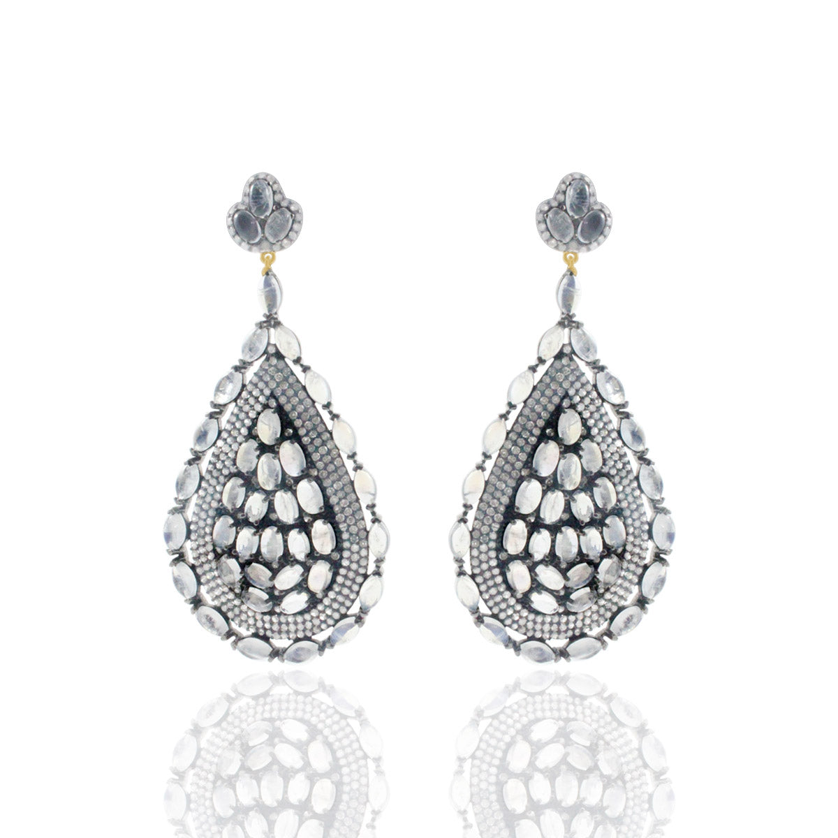 Diamond and Rainbow MoonStone Earring.