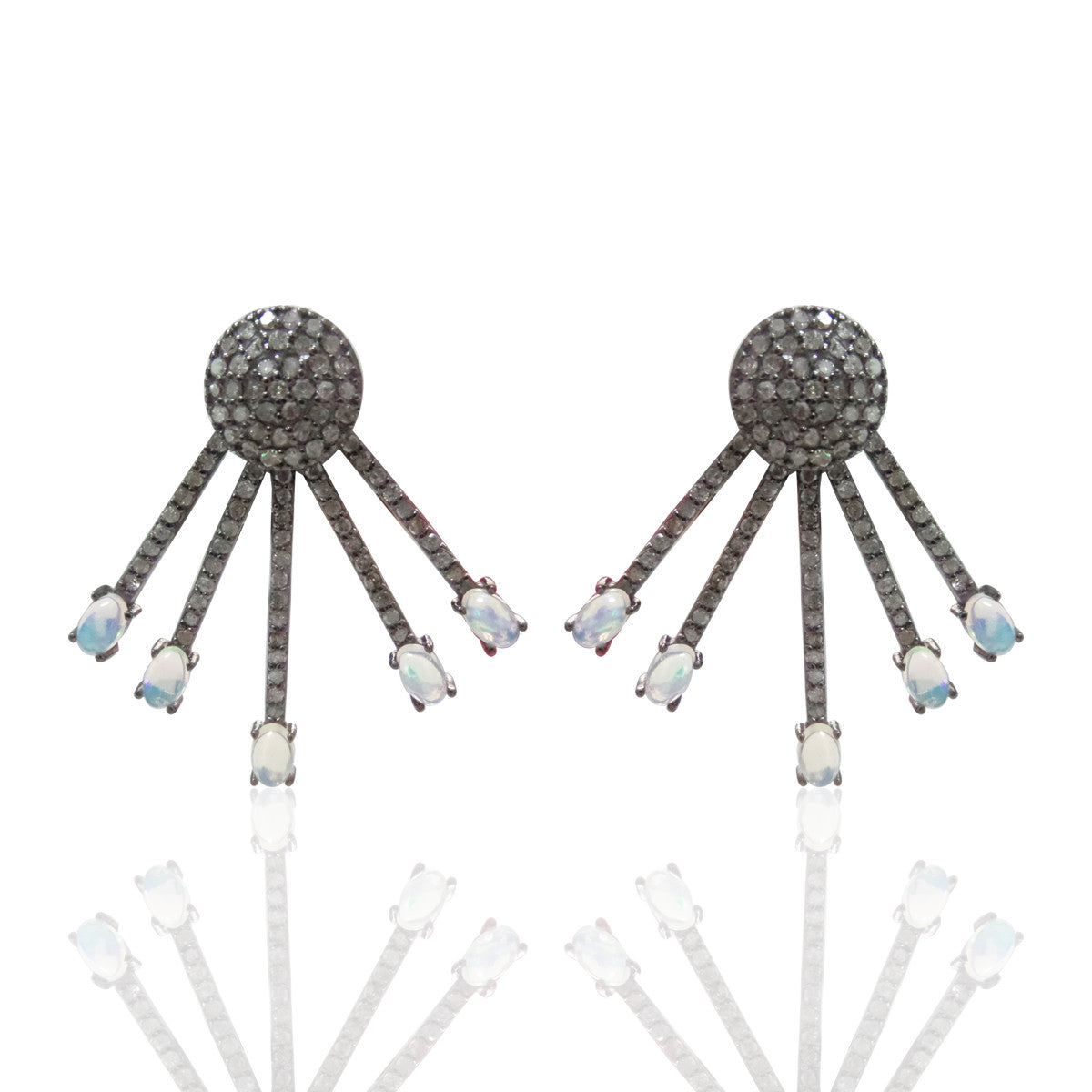 Opal Diamond Ear Cuff Earring .925 Oxidized Sterling Silver Diamond Earring, Genuine handmade pave diamond Earring Size 1.32"(33 x 33 MM )