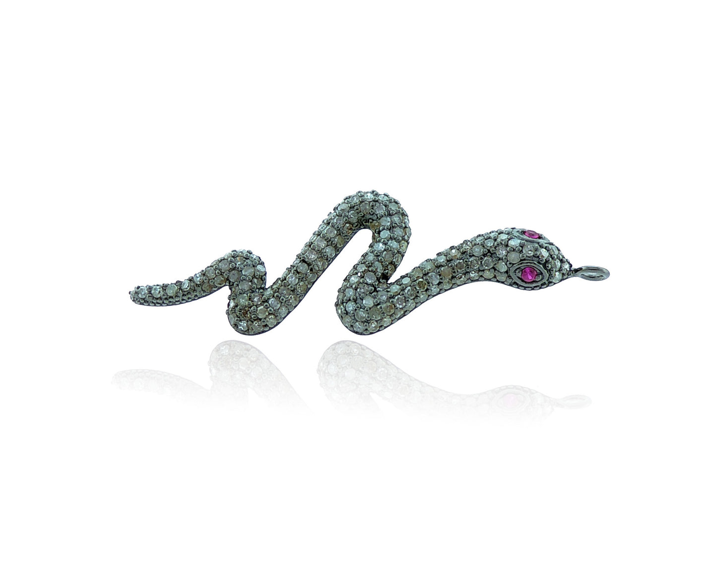 Diamond Snake with Ruby Eyes Diamond Pendant, Pave Diamond Pendant, Snake with Ruby Eyes Necklace, Approx 52 x 16mm