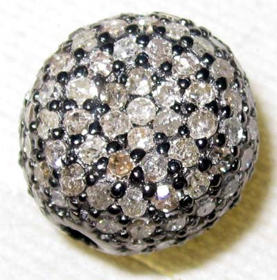 Coin Shape Silver Pave Diamond Beads