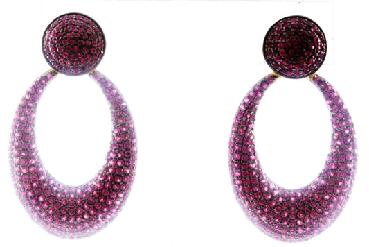 Oval Shape Silver Oxidized Earring with Diamonds