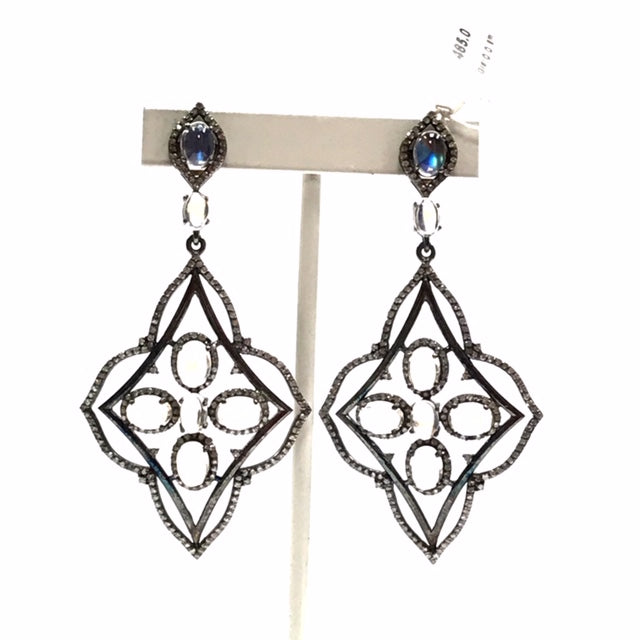 Diamond and rainbow moonstone fancy earring