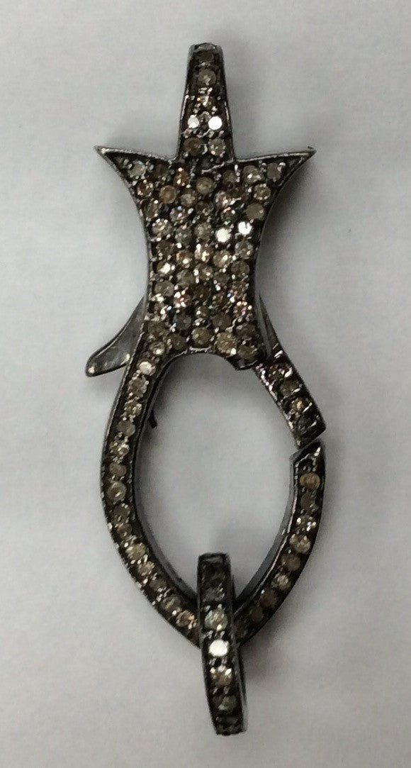 Diamond Clasps .925 Oxidized Sterling Silver Diamond Clasps, Genuine handmade pave diamond Clasps Size Approx 1.20"(11 x 30 MM)