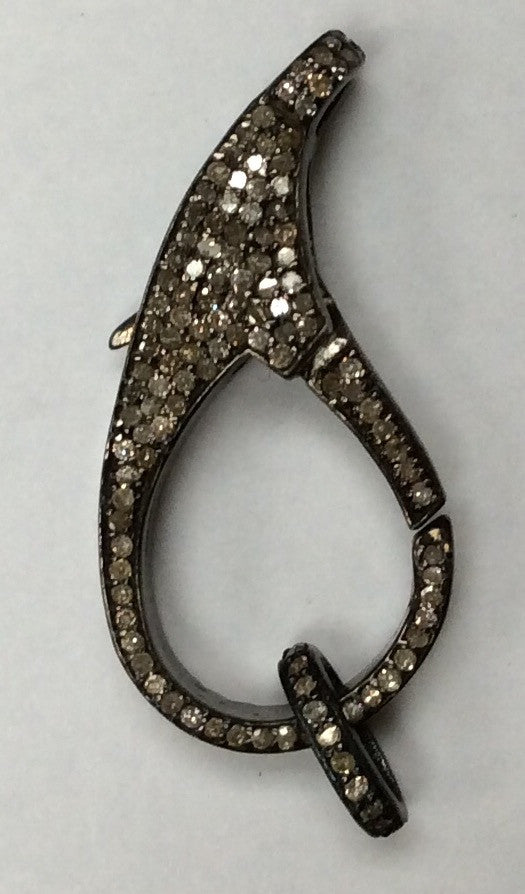 Pave Both side Diamonds Lobster Clasp, .925 Oxidized Sterling Silver Diamond Findings, Double side Diamonds, pave diamond clasp, 16x32 mm