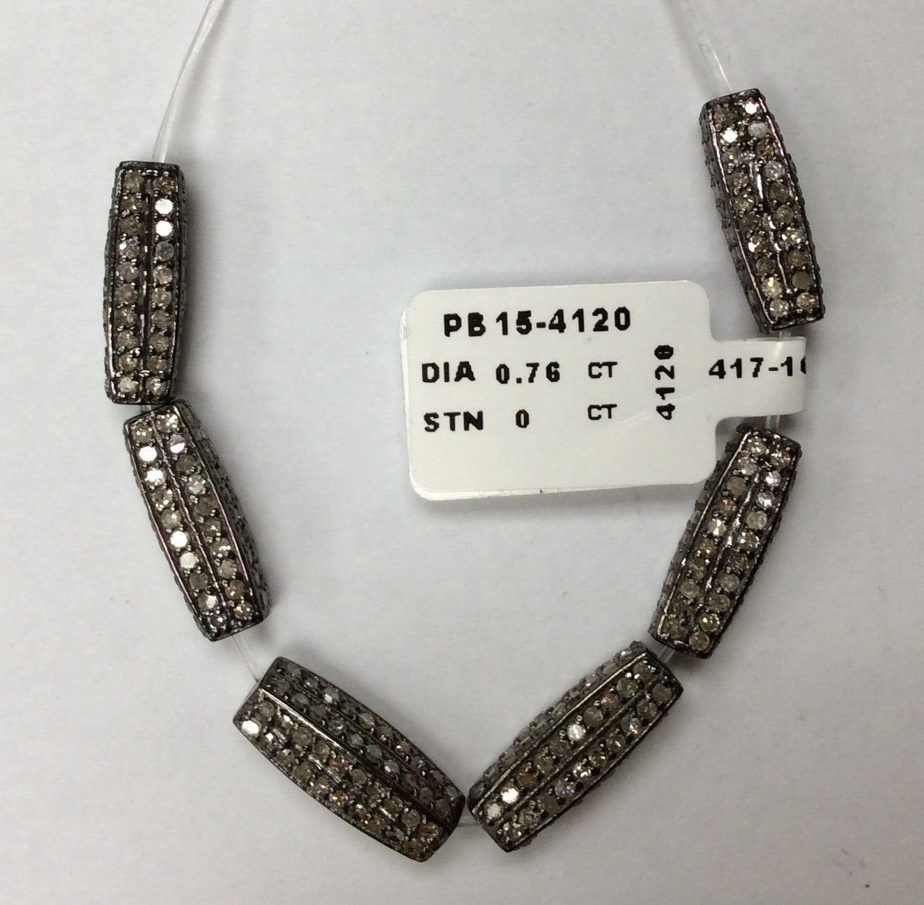 Long Tube Shape Pave Diamond Beads, .925 Oxidized Sterling Silver Diamond Beads, Genuine handmade pave diamond Beads Size Approx 0.60"(5 x 15 MM)