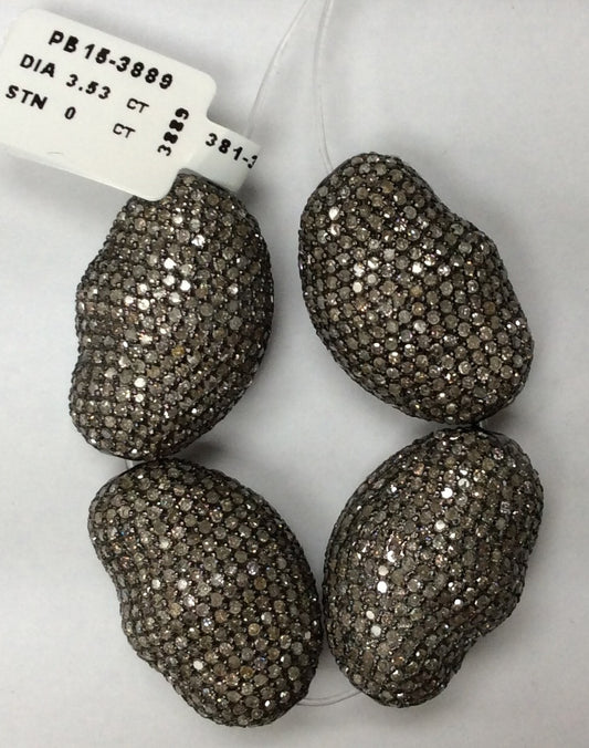 Long Nugget Pave Bead.925 Oxidized Sterling Silver Pave Beads, Genuine handmade pave Beads