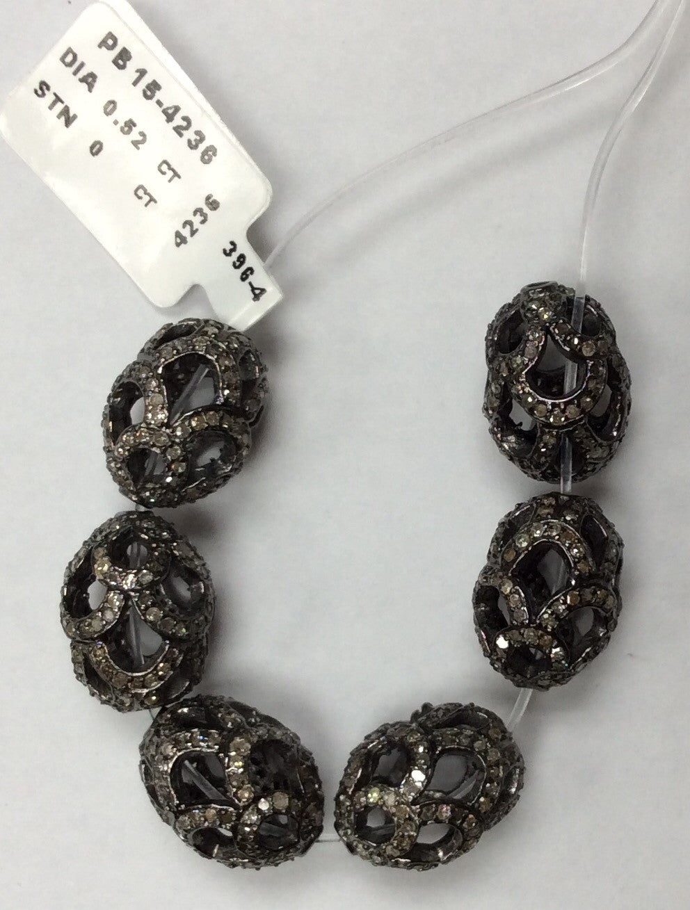 Oval Open Filigree Designs Silver Pave Diamond Beads