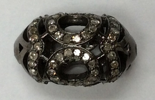 Long Cylinder Shape Filgree Design Silver Pave Diamond Beads