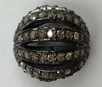 Round Silver Pave Diamond Beads,925 Oxidized Sterling Silver Diamond Beads, Genuine handmade pave diamond Beads Size Approx 0.48"(12 MM)