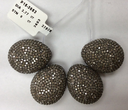 Roundel Diamond Bead .925 Oxidized Sterling Silver Diamond Beads, Genuine handmade pave diamond Beads Size Approx 0.84"(10 x 17 x 21 MM)