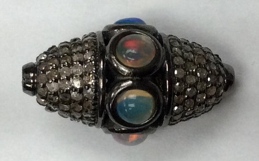 Roundel Diamond Bead .925 Oxidized Sterling Silver Diamond Beads, Genuine handmade pave diamond Beads Size Approx 0.88"(14 x 22 MM)