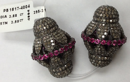 Roundel Diamond Bead .925 Oxidized Sterling Silver Diamond Beads, Genuine handmade pave diamond Beads Size Approx 1.08"(20 X 27 MM)