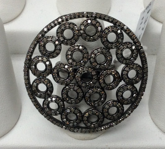 Pave Diamond Ring .925 Oxidized Sterling Silver Diamond Ring, Genuine handmade pave diamond Ring Size Approx 1.56"(39 MM)