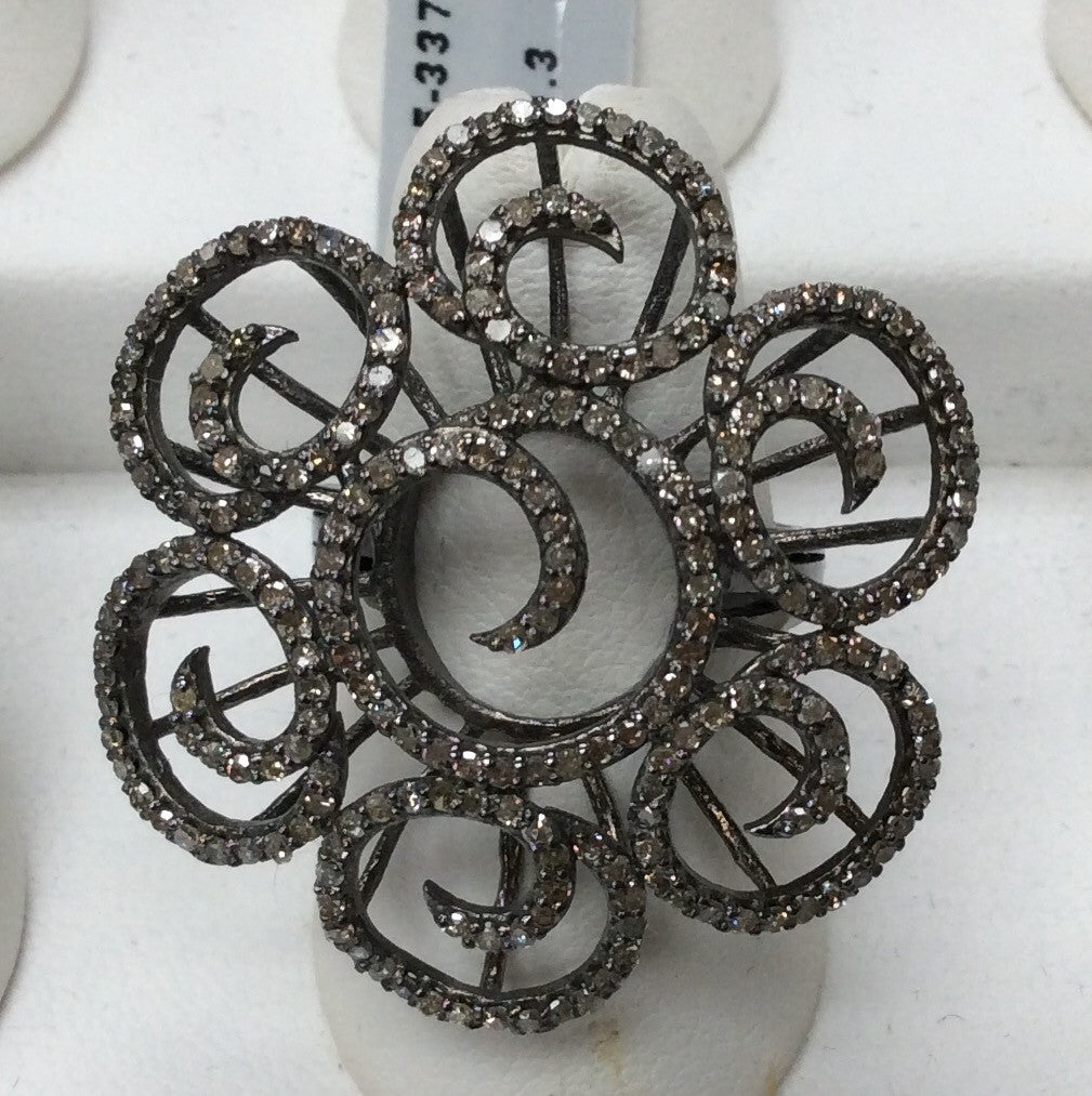 Pave Diamond Ring .925 Oxidized Sterling Silver Diamond Ring, Genuine handmade pave diamond Ring Size Approx 1.36"(34 MM)