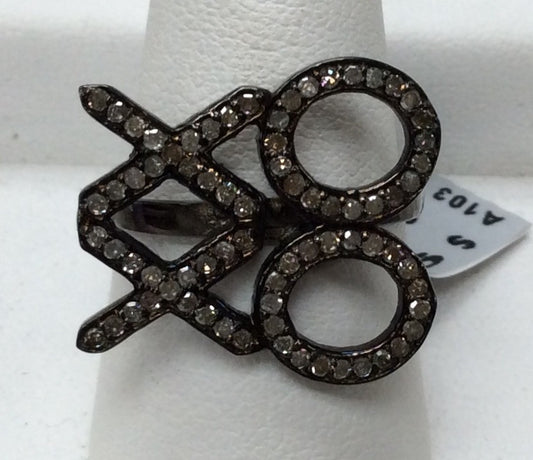 XO Pave Diamond Ring .925 Oxidized Sterling Silver Diamond Ring, Genuine handmade pave diamond Ring Size Approx 0.80"(18 x 20 MM)