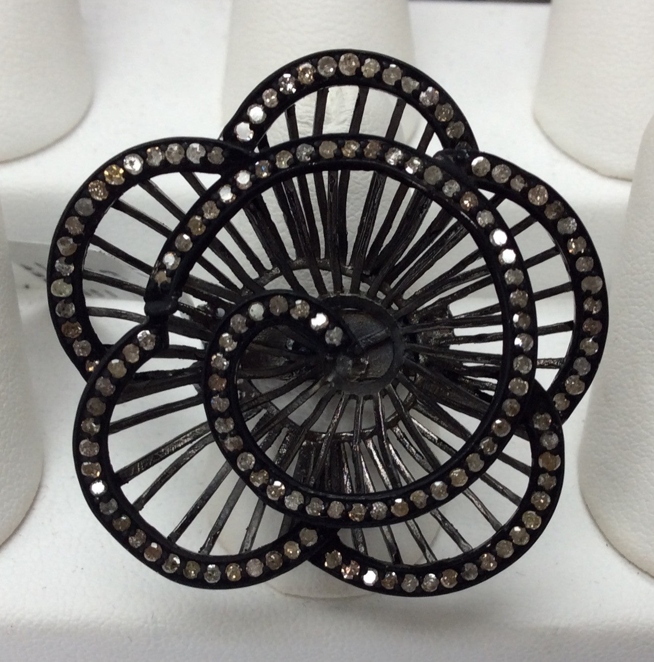 Flower Pave Diamond Ring .925 Oxidized Sterling Silver Diamond Ring, Genuine handmade pave diamond Ring Size Approx 1.52"(38 x 38 MM)