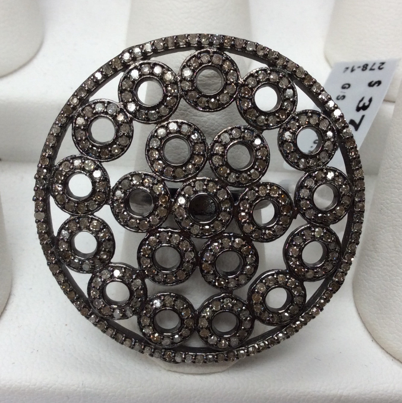 Pave Diamond Ring .925 Oxidized Sterling Silver Diamond Ring, Genuine handmade pave diamond Ring Size Approx 1.56"(39 MM)