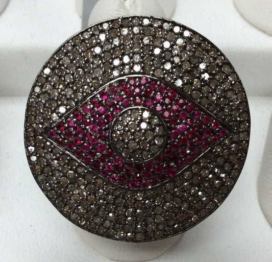 Pave Diamond Ring .925 Oxidized Sterling Silver Diamond Ring, Genuine handmade pave diamond Ring Size Approx 1.32"(33 MM)