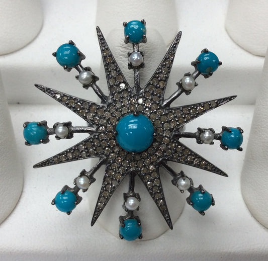 Ring Diamond with Turquoise/Pearl
