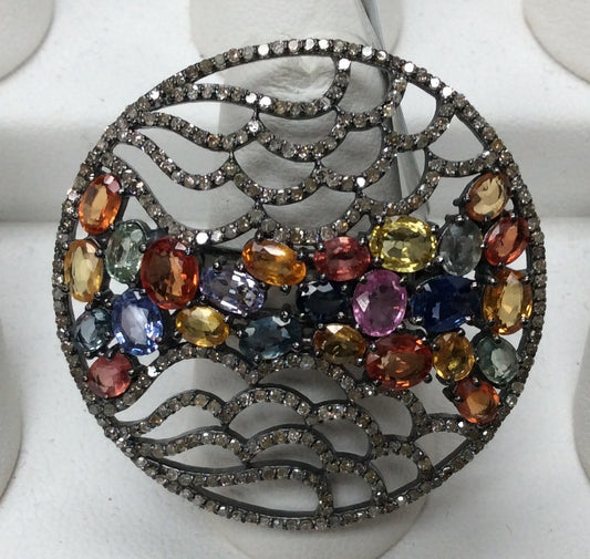 Pave Diamond Ring .925 Oxidized Sterling Silver Diamond Ring, Genuine handmade pave diamond Ring Size Approx 1.44"(36 MM)