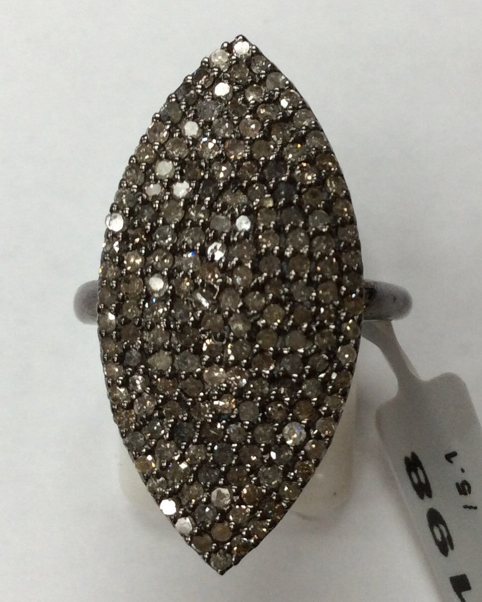 Pave Diamond Ring .925 Oxidized Sterling Silver Diamond Ring, Genuine handmade pave diamond Ring Size Approx 1.16"(14 x 29 MM)