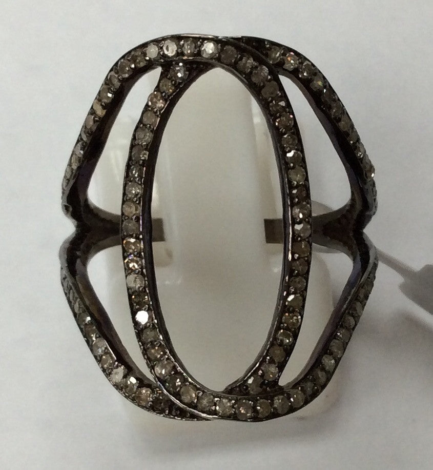 Diamond Round Loop Diamond Ring, Pave Diamond Ring, Pave Round Loop Ring, Approx 21 x 19mm. Sterling Silver
