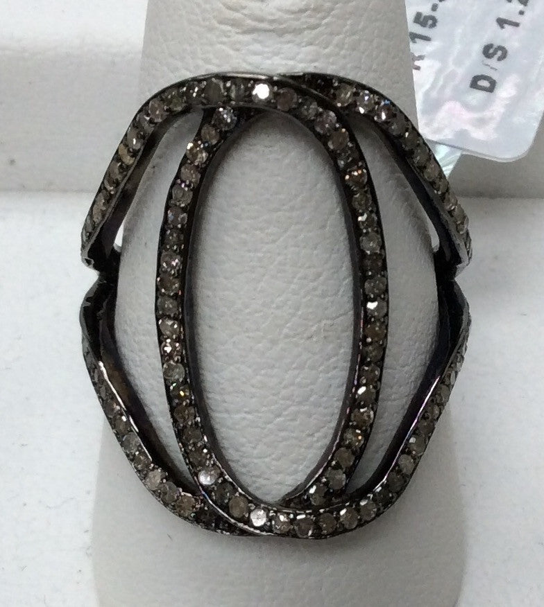 Diamond Round Loop Diamond Ring, Pave Diamond Ring, Pave Round Loop Ring, Approx 21 x 19mm. Sterling Silver