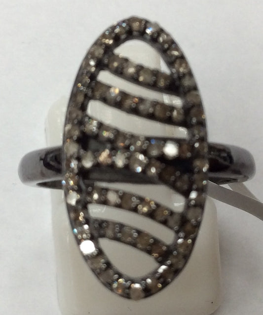 Pave Diamond Ring .925 Oxidized Sterling Silver Diamond Ring, Genuine handmade pave diamond Ring Size Approx 0.84"(11 x 21 MM)
