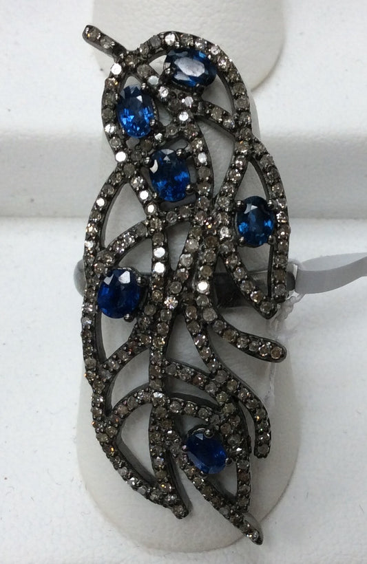 Leaf Pave Diamond Ring .925 Oxidized Sterling Silver Diamond Ring, Genuine handmade pave diamond Ring Size Approx 1.76"(16 x 44 MM)