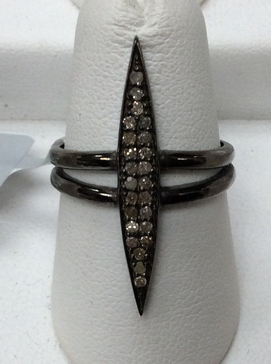 Pave Diamond Ring .925 Oxidized Sterling Silver Diamond Ring