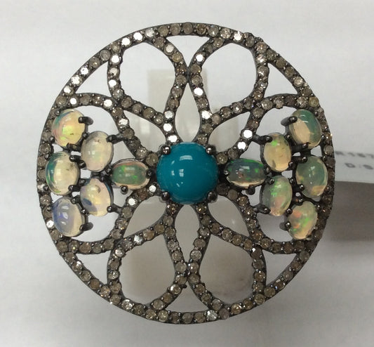 Pave Diamond Ring .925 Oxidized Sterling Silver Diamond Ring, Genuine handmade pave diamond Ring Size Approx 1.16"(29 MM)