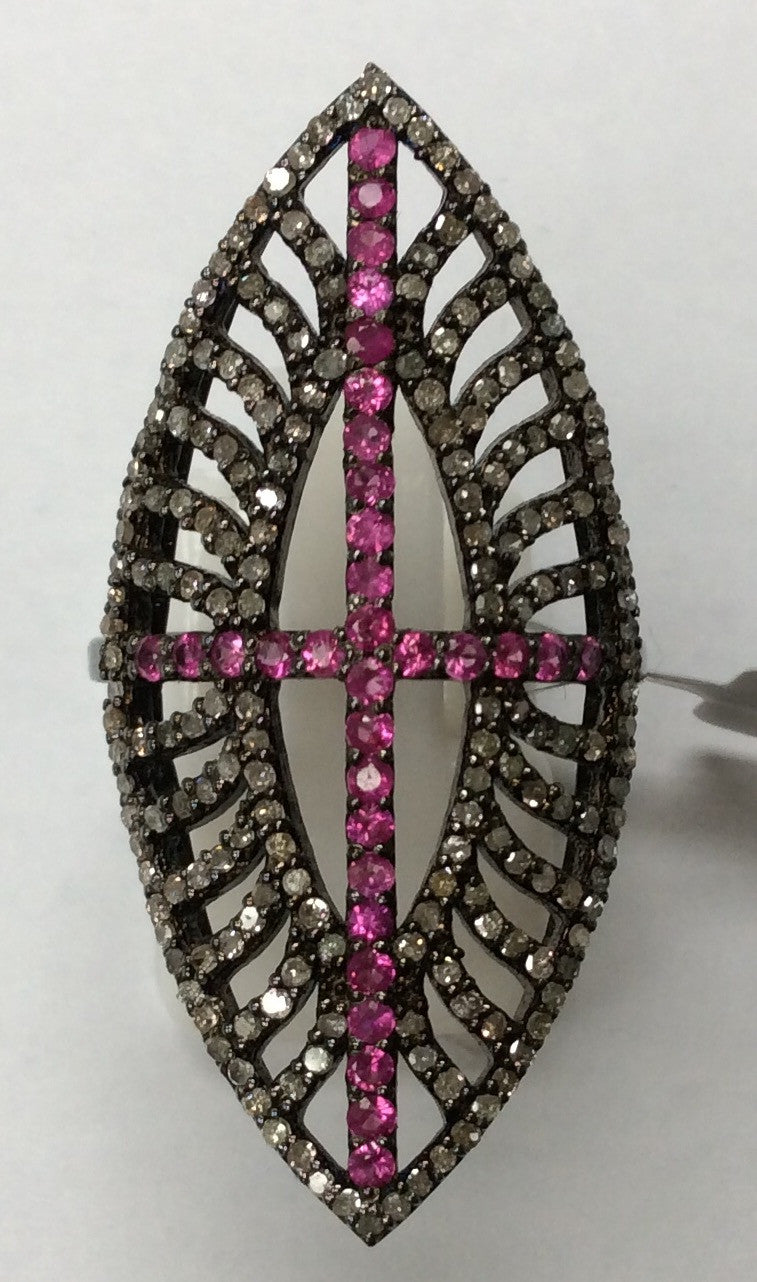 Pave Diamond Ring .925 Oxidized Sterling Silver Diamond Ring, Genuine handmade pave diamond Ring Size Approx 1.56"(19 x 39 MM)