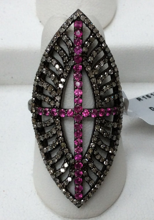 Pave Diamond Ring .925 Oxidized Sterling Silver Diamond Ring, Genuine handmade pave diamond Ring Size Approx 1.56"(19 x 39 MM)