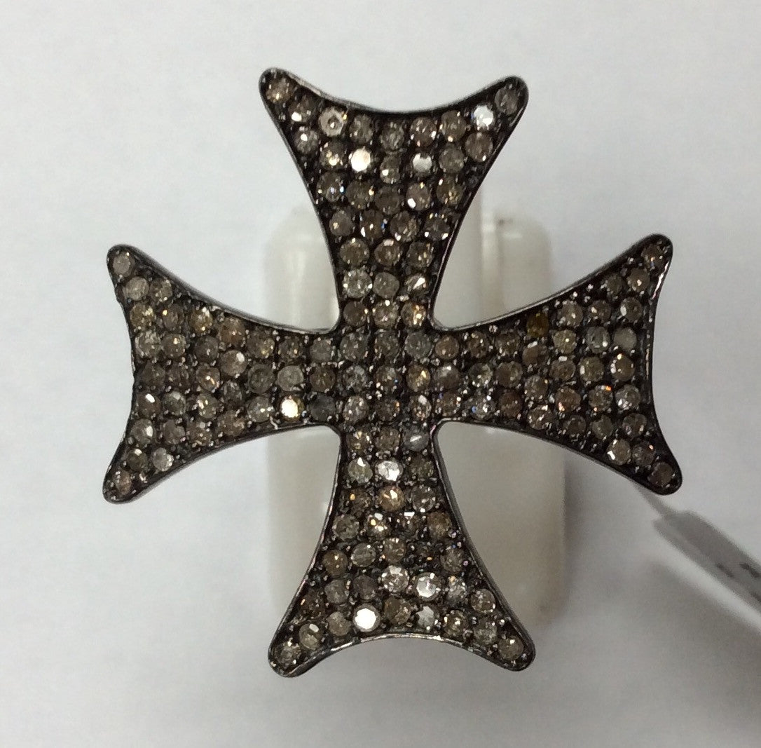 Cross Pave Diamond Ring .925 Oxidized Sterling Silver Diamond Ring, Genuine handmade pave diamond Ring Size Approx 1.0"(25 x 25 MM)
