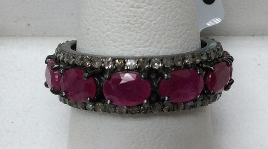 Pave Diamond Ring .925 Oxidized Sterling Silver Diamond Ring, Genuine handmade pave diamond Ring Size Approx 0.96"(7 x 24 MM)