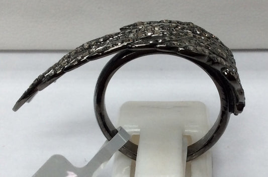 Leaf Pave Diamond Ring .925 Oxidized Sterling Silver Diamond Ring, Genuine handmade pave diamond Ring Size Approx 1.40"(13 x 35 MM)