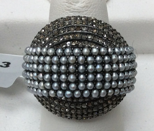 Pave Diamond Ring .925 Oxidized Sterling Silver Diamond Ring, Genuine handmade pave diamond Ring Size Approx 1.00"(14 x 23 x 25 MM)