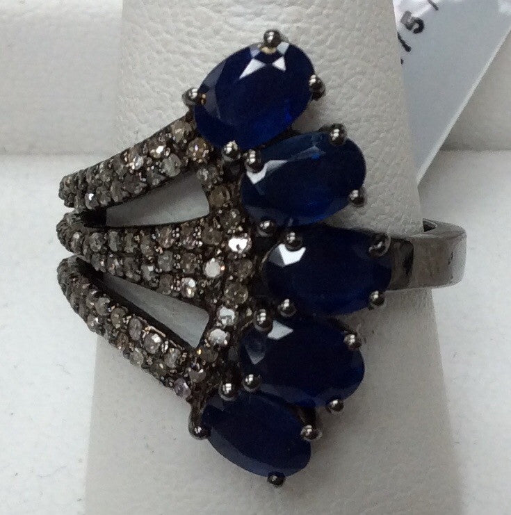 Pave Diamond Ring .925 Oxidized Sterling Silver Diamond Ring, Genuine handmade pave diamond Ring Size Approx 0.84"(18 x 21 MM)