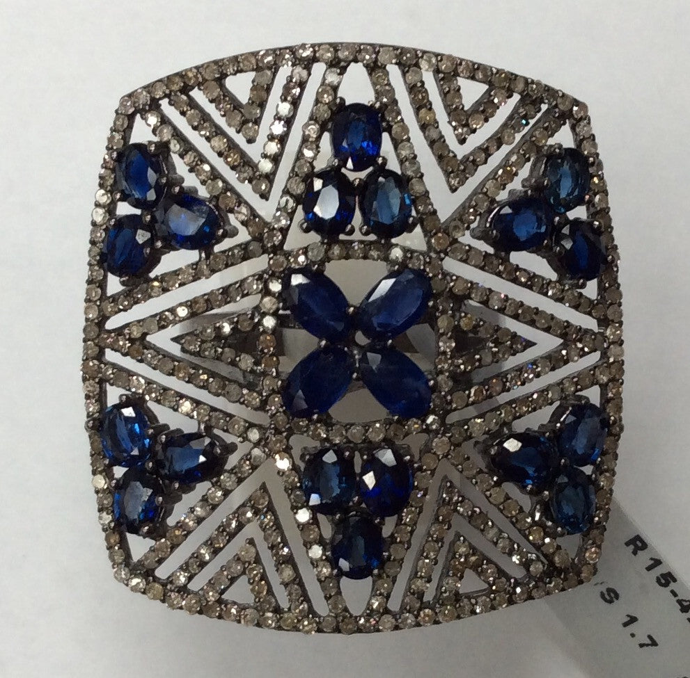 Square Diamond Ring with Sapphire Stone