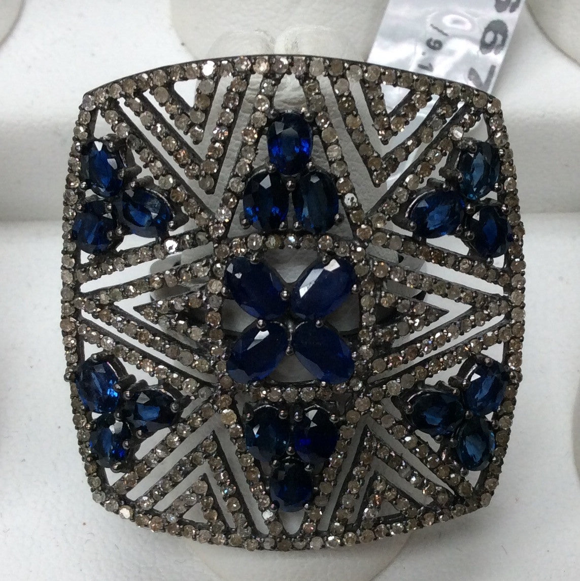 Square Diamond Ring with Sapphire Stone