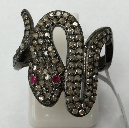 Snake Pave Diamond Ring .925 Oxidized Sterling Silver Diamond Ring, Genuine handmade pave diamond Ring Size Approx 0.96"(18 x 24 MM)