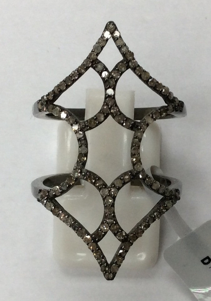 Pave Diamond Ring .925 Oxidized Sterling Silver Diamond Ring, Genuine handmade pave diamond Ring Size Approx 1.32"(20 x 33 MM)