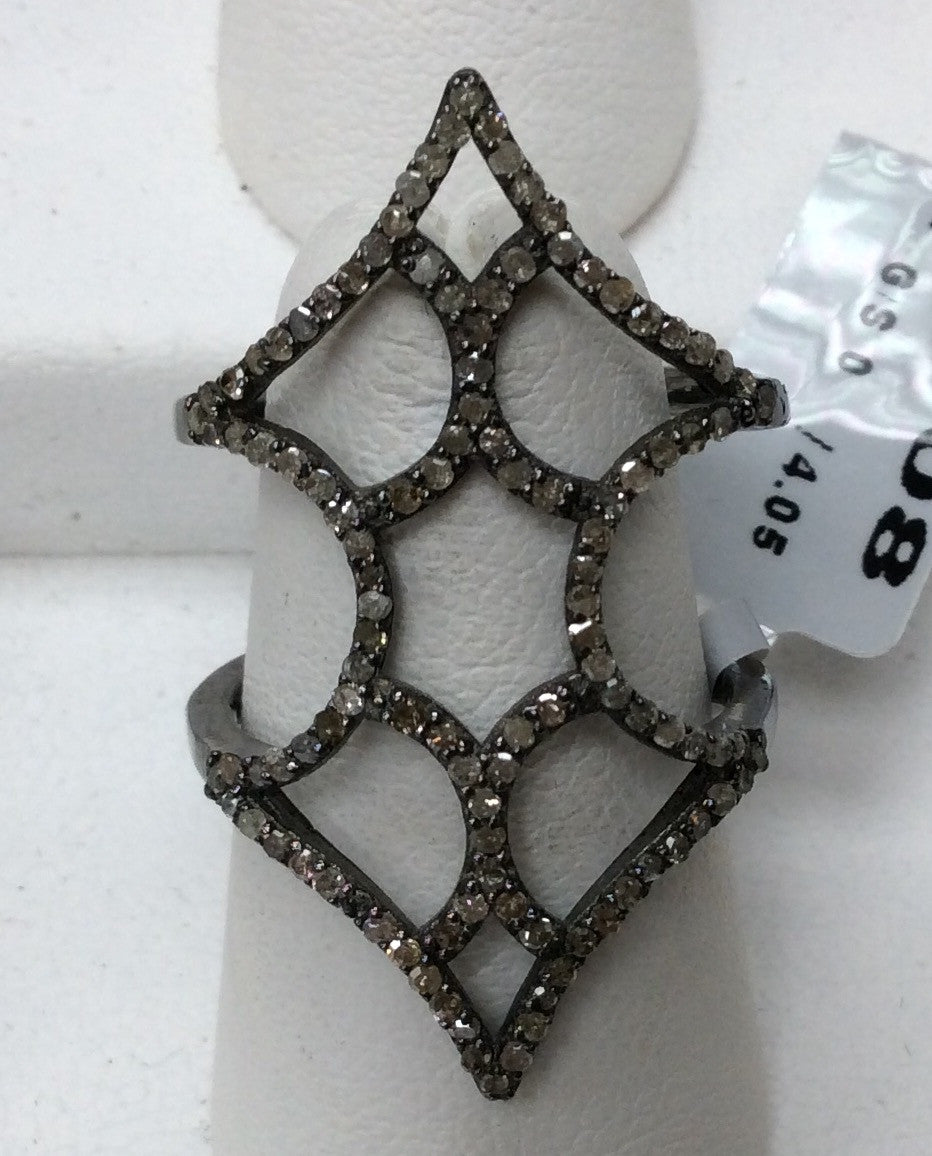 Pave Diamond Ring .925 Oxidized Sterling Silver Diamond Ring, Genuine handmade pave diamond Ring Size Approx 1.32"(20 x 33 MM)